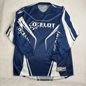 Y2K Ocelot Racing Blue V-Neck‎ Long Sleeve Shirt Jersey Men's 2XL